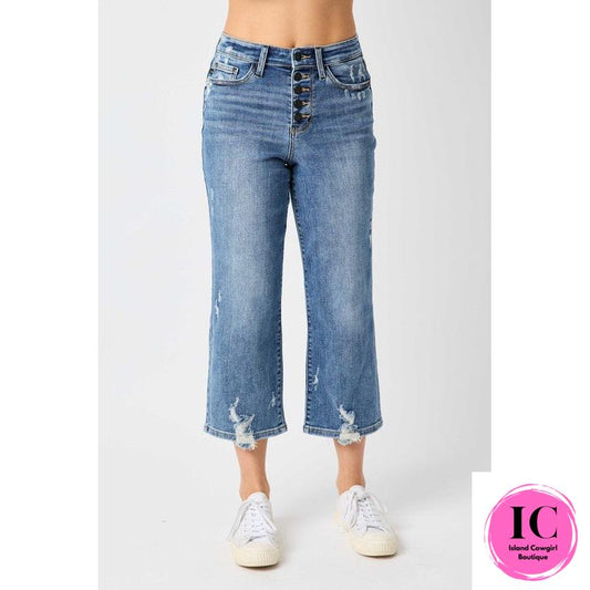 Judy Blue: Button Fly Crop Jeans