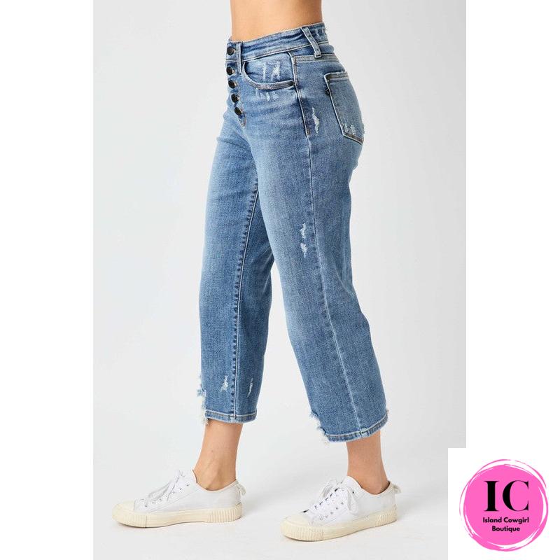 Judy Blue-Going Strong Cropped Jeans