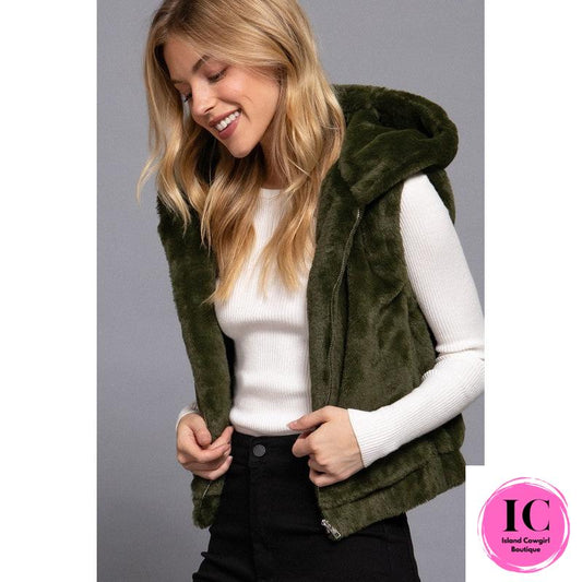 Crazy For You Olive Faux Fur Vest