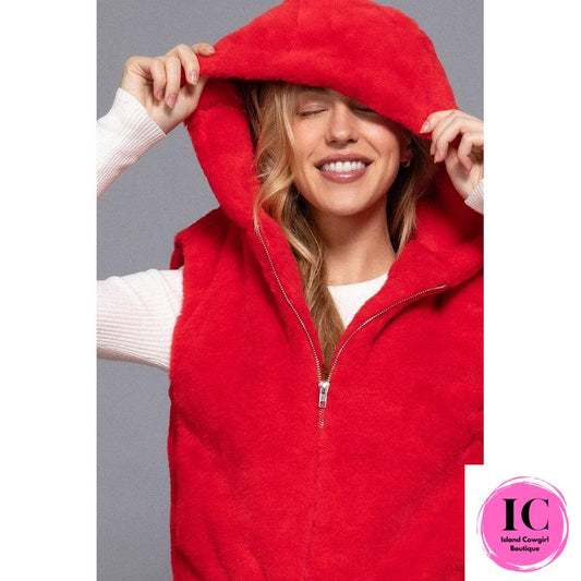 Crazy For You Red Faux Fur Vest