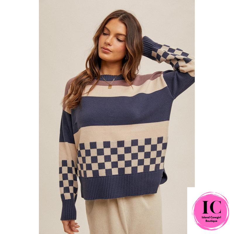 Give It A Try Blue Multi Striped Sweater