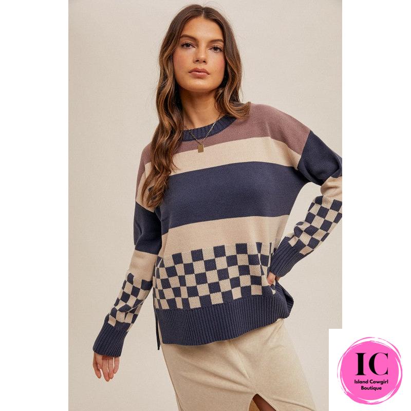 Give It A Try Blue Multi Striped Sweater