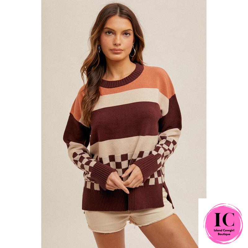 Give It A Try Wine Multi Striped Sweater