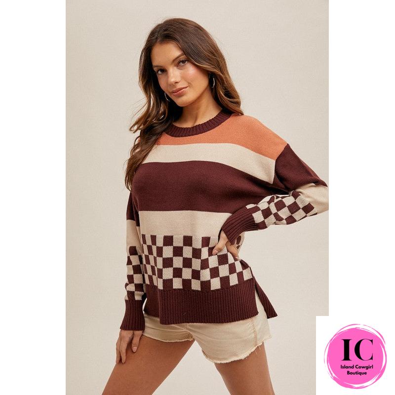 Give It A Try Wine Multi Striped Sweater