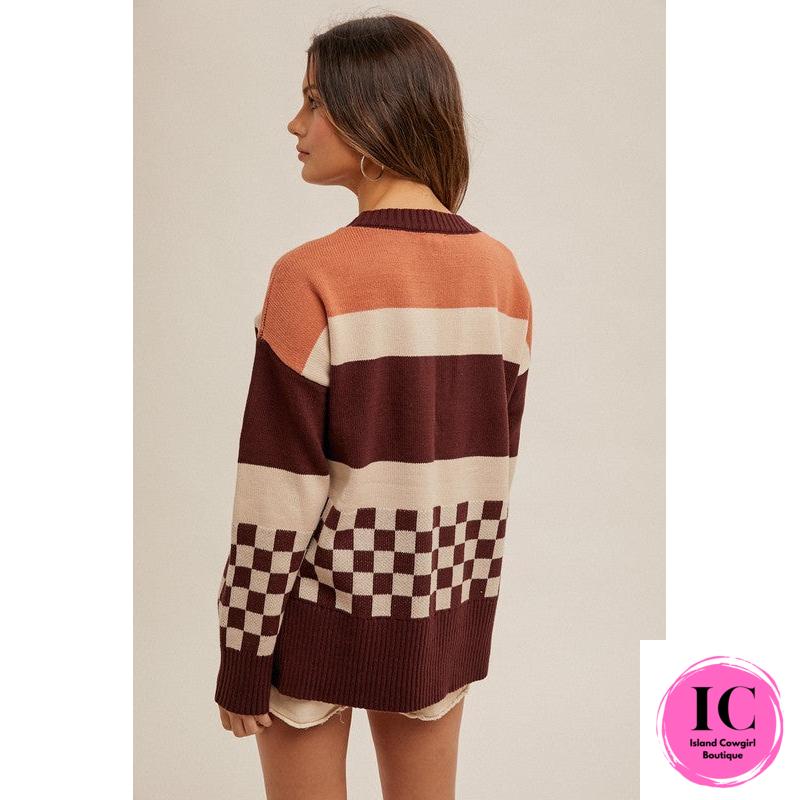 Give It A Try Wine Multi Striped Sweater