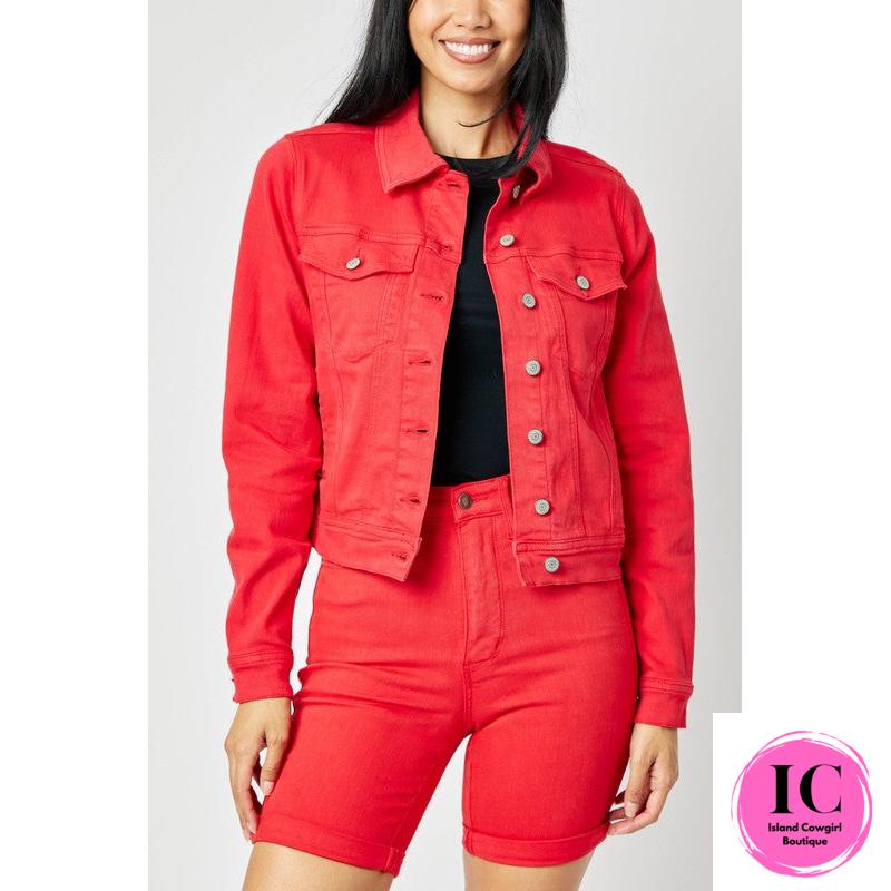 Talk About It Red Denim Jacket