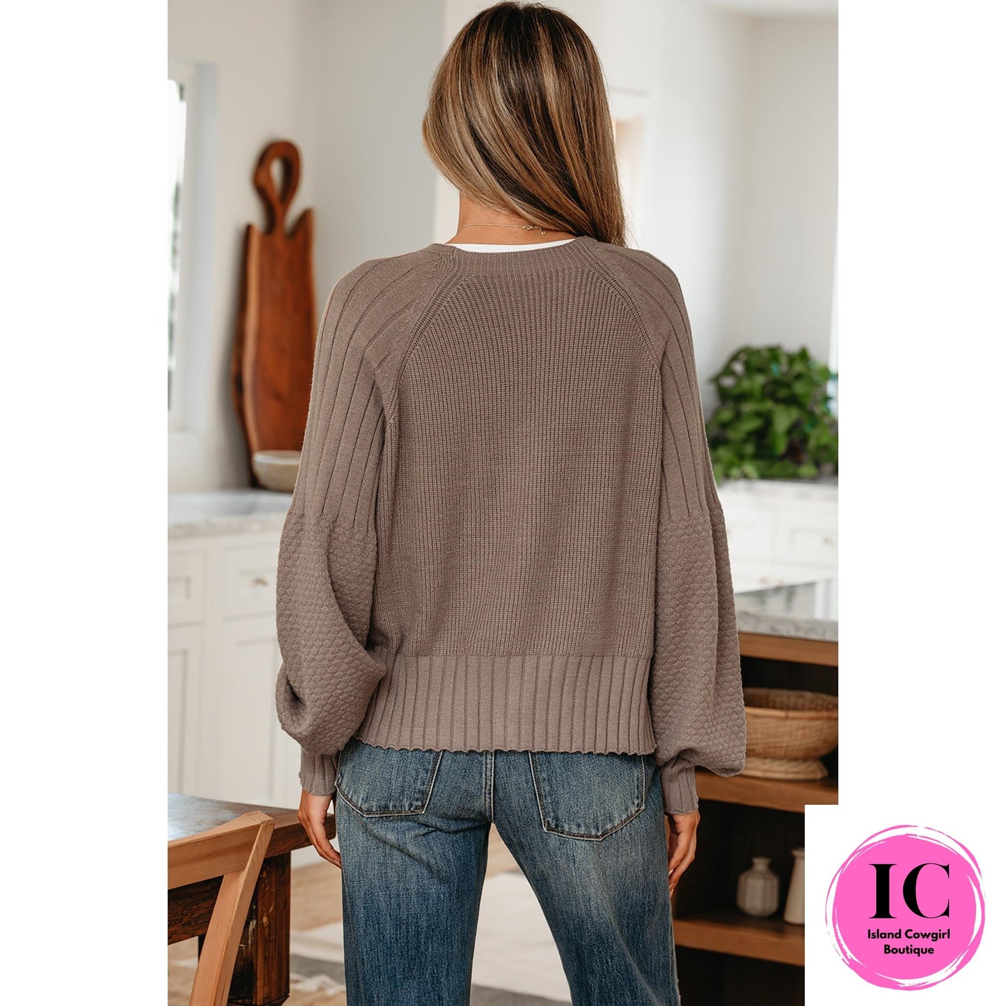 Light Pink Mixed Texture Knit Button V Neck Sweater Cardigan