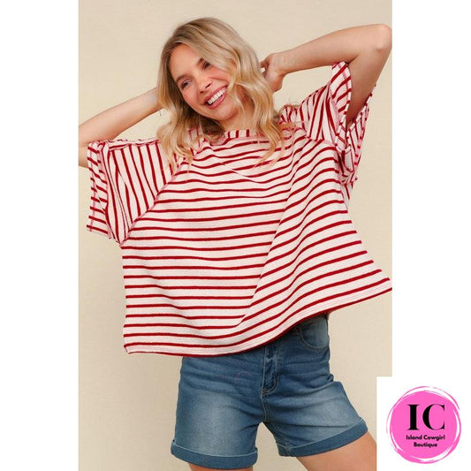 Oversized Red Striped Top