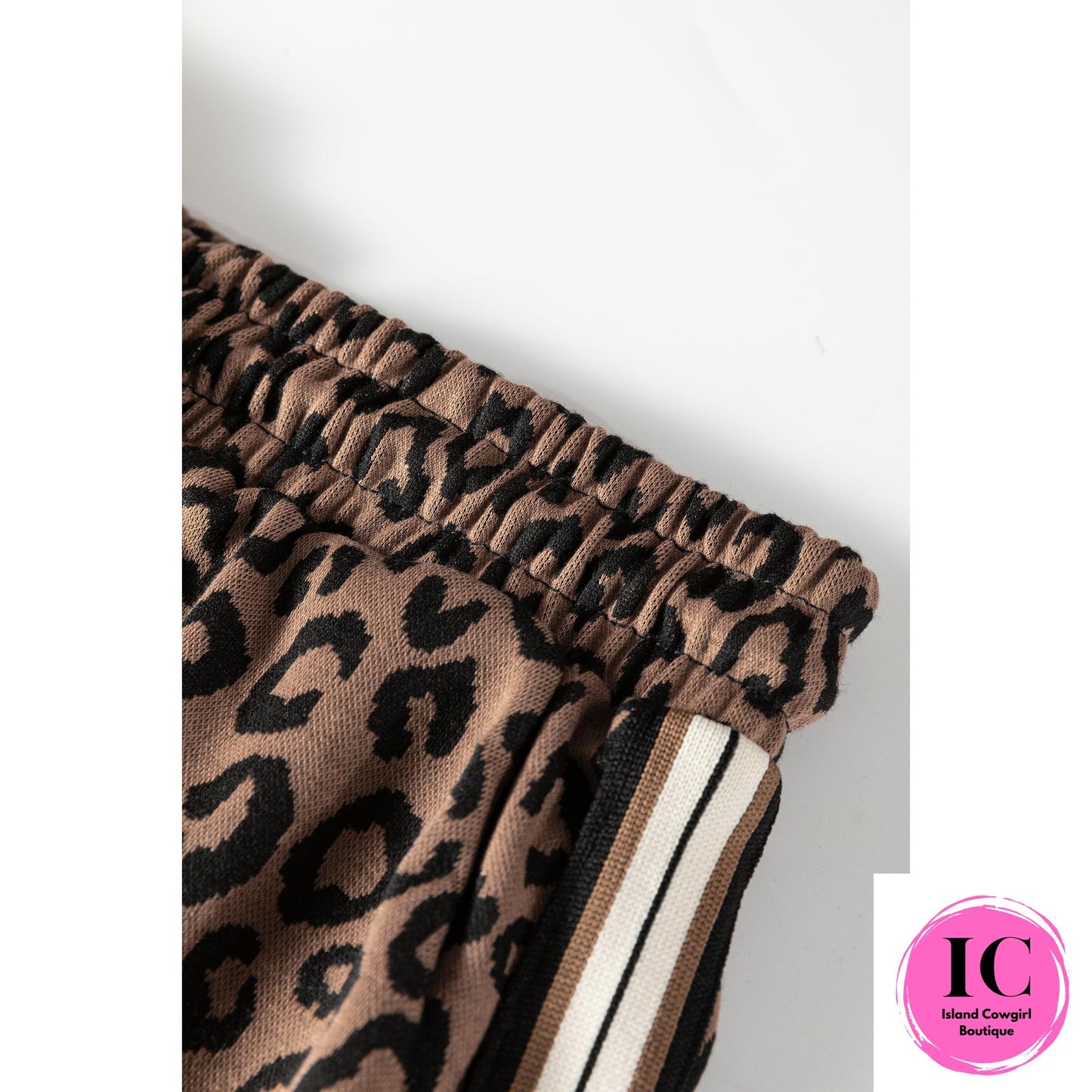 Khaki Leopard Print Quarter Zip Long Sleeve Top Mini Skirt Set