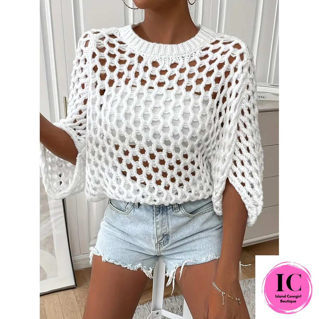 What You Like White Crochet Sweater