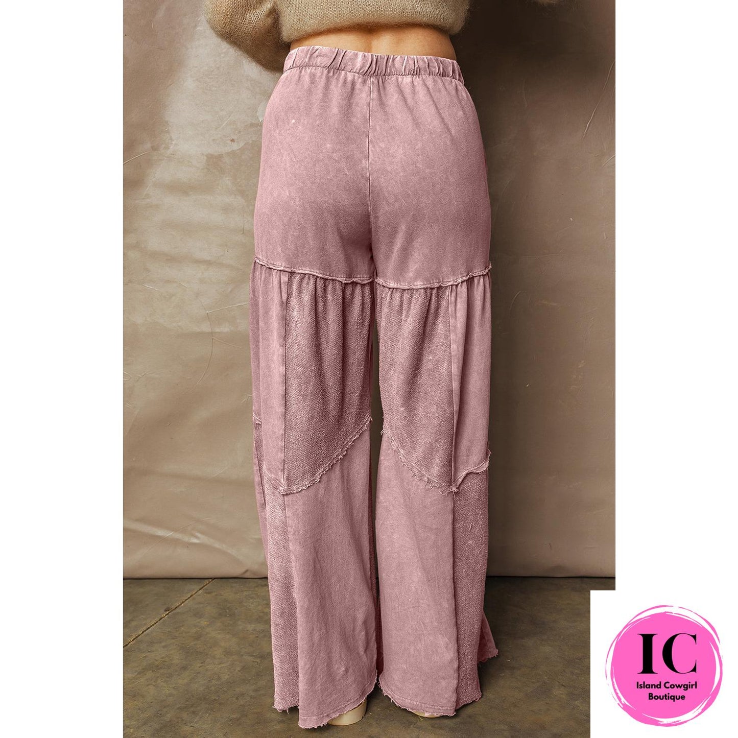 Wild Ginger Careys Mineral Wash Tiered Wide Leg Patchwork Drawstring Pants