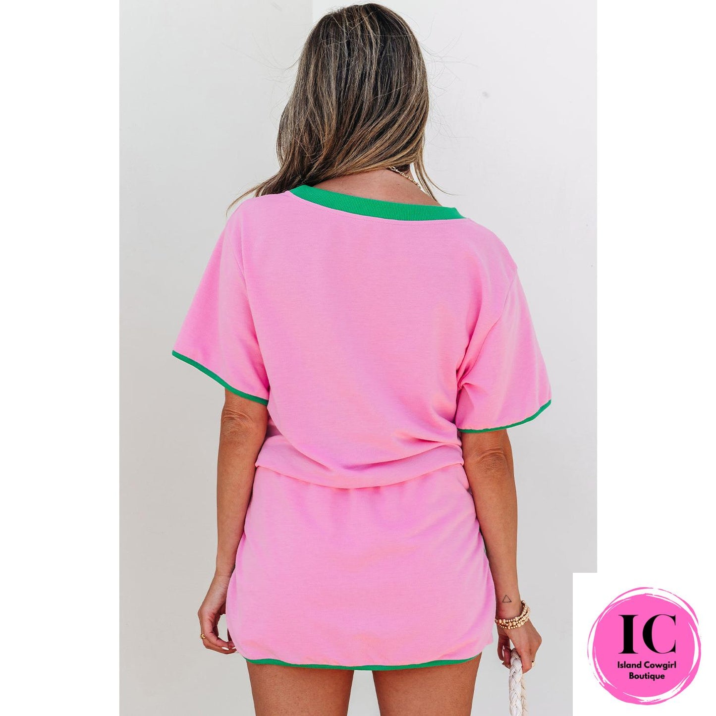 Turquoise Colorblock Edge Drop Shoulder T Shirt and Skort