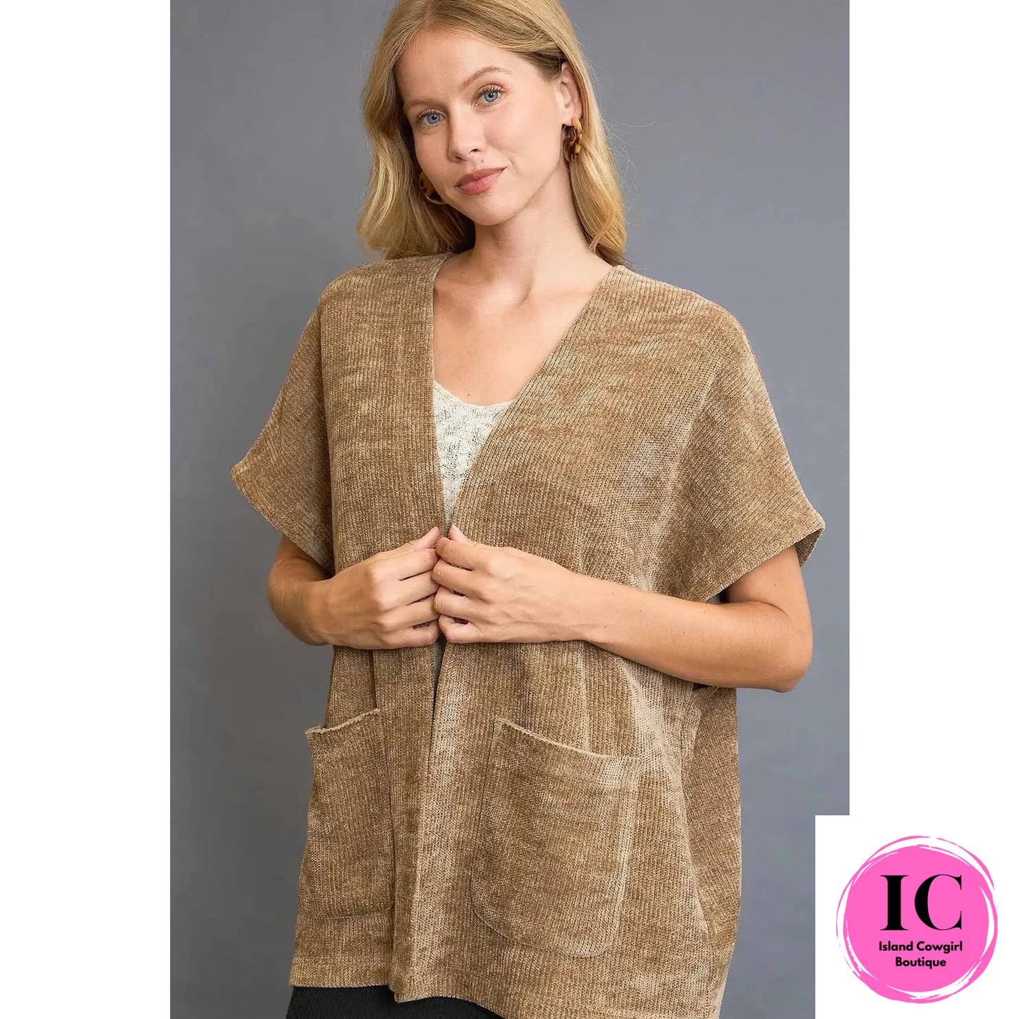 Open Front Knit Sweater Vest
