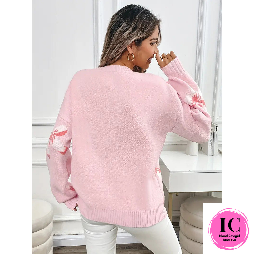 Just A Feeling Pink Bow Print Sweater