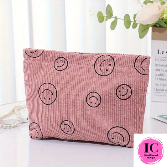 Smiley Face Corduroy Makeup Bag