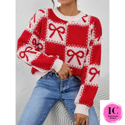 Romance Me Red Ribbon Sweater