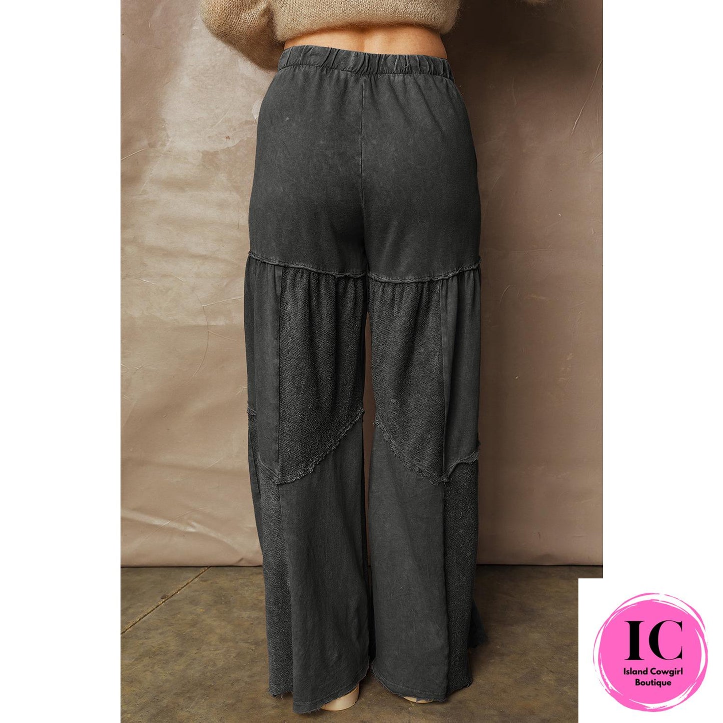 Wild Ginger Careys Mineral Wash Tiered Wide Leg Patchwork Drawstring Pants