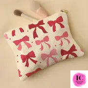 Red Chic Bow Corduroy Make Up Bag