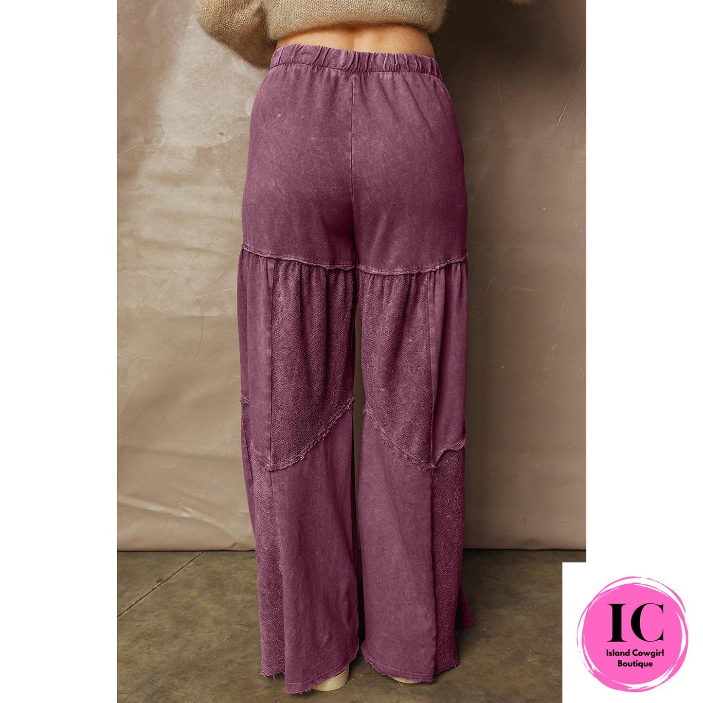 Wild Ginger Careys Mineral Wash Tiered Wide Leg Patchwork Drawstring Pants