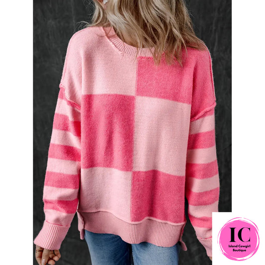 Perfectly You Pink Color Block Women's Sweater