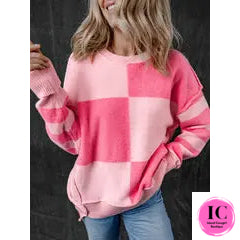 Perfectly You Pink Color Block Women's Sweater