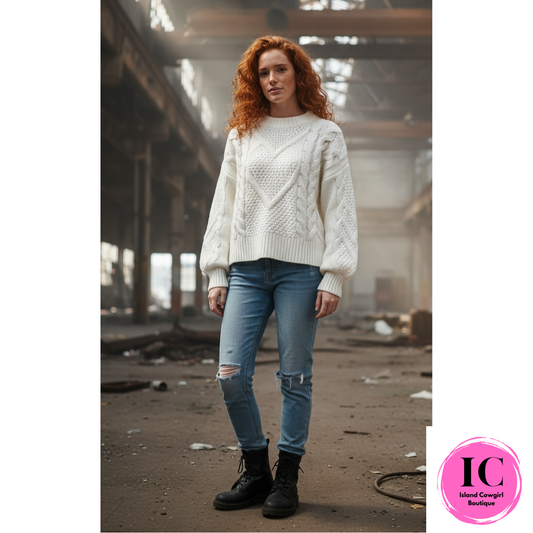 Feeling Close To You Off White Textured Sweater