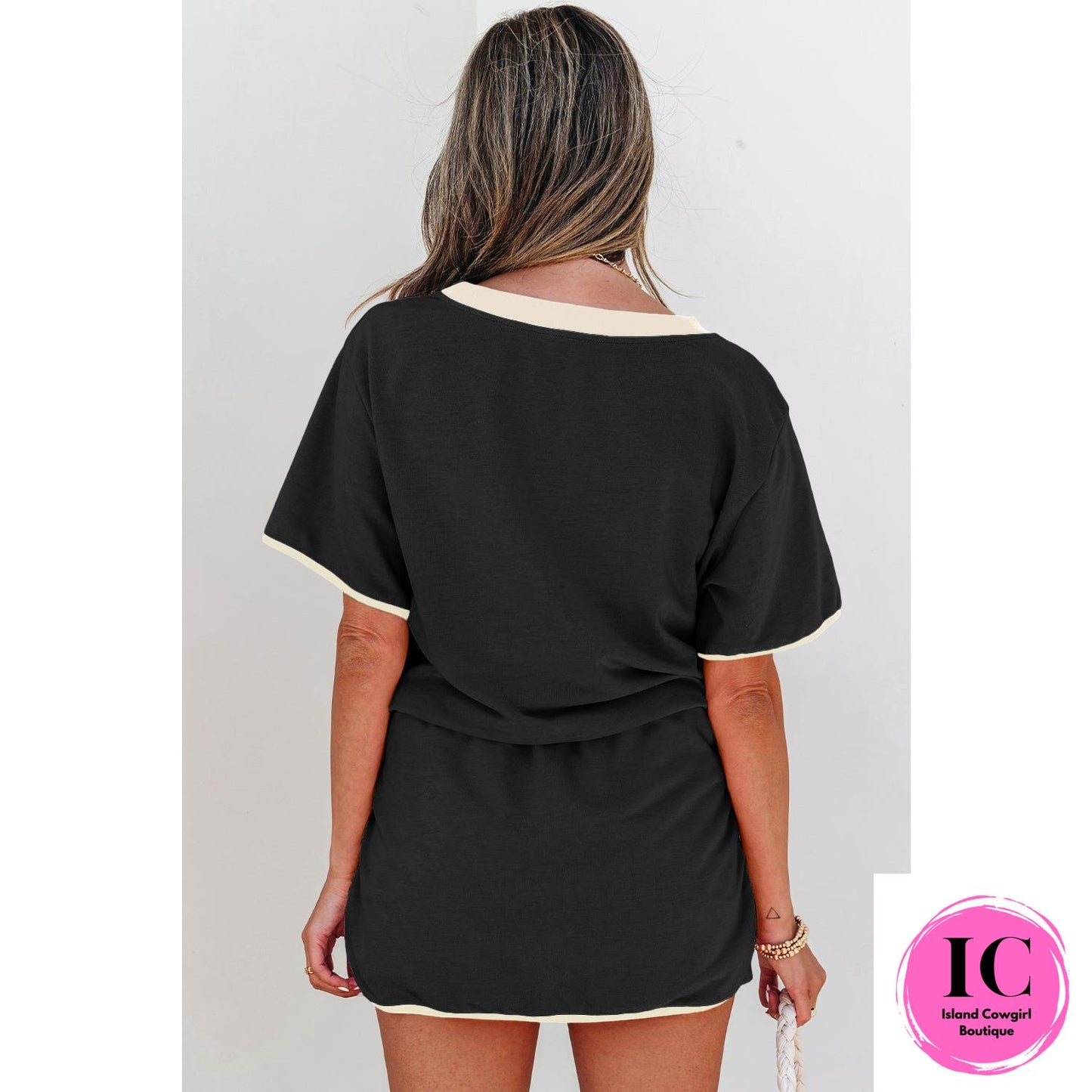 Turquoise Colorblock Edge Drop Shoulder T Shirt and Skort