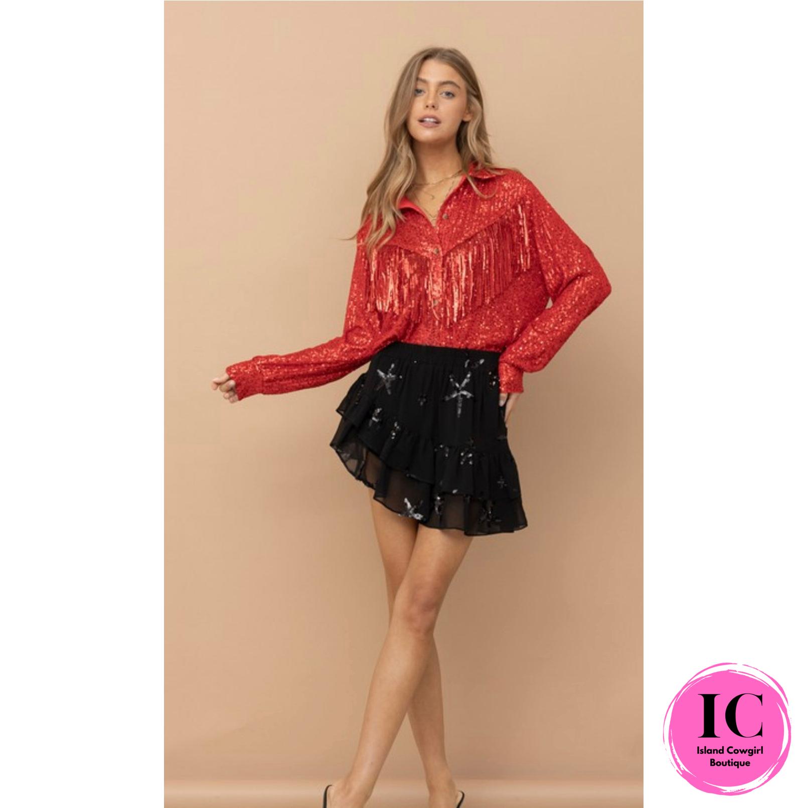 Happy Stars Red Sequin Skirt – Island Cowgirl Boutique Warehouse