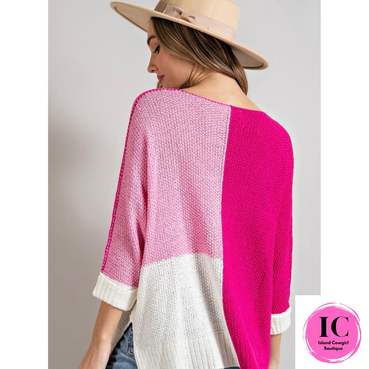 Once Around The Block Magenta Colorblock Sweater