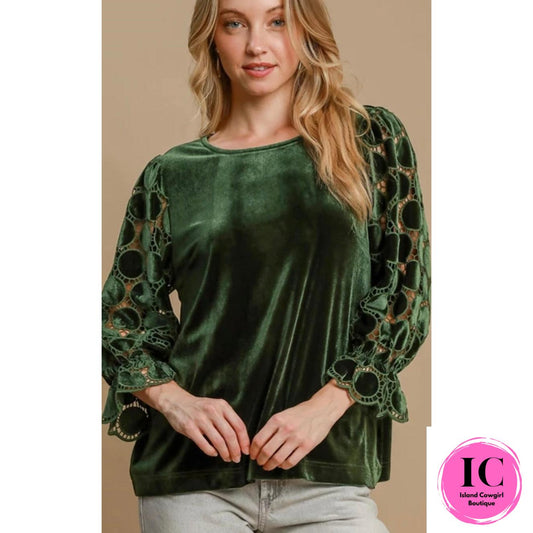 Put Yourself First Emerald Green Velvet Blouse