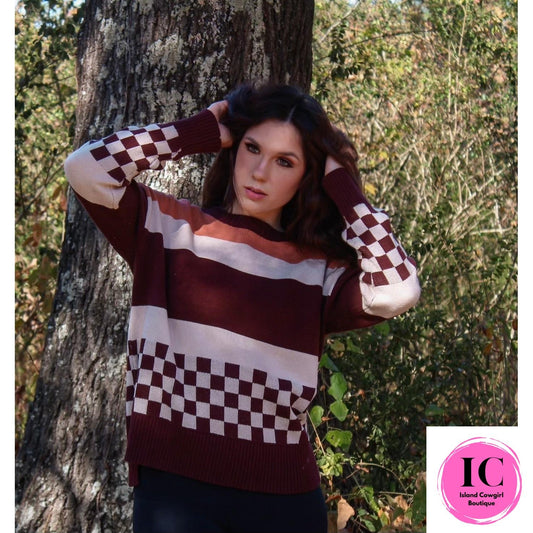 Give It A Try Wine Multi Striped Sweater