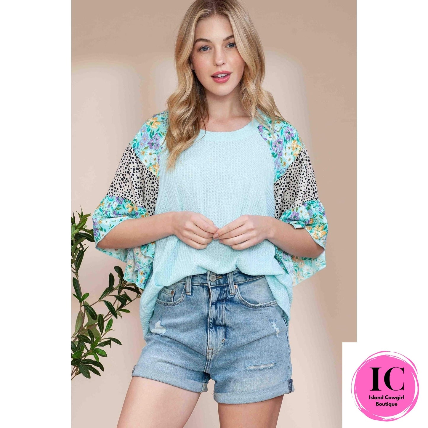 All About You Mint Floral Mix Blouse
