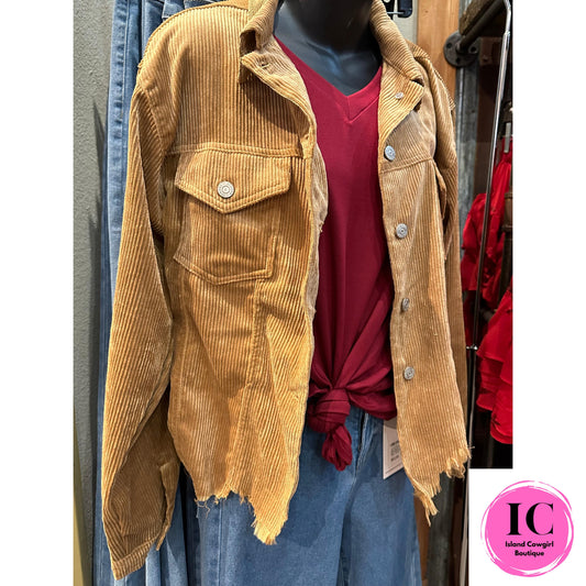 Talk About It Distressed Corduroy Cropped Jacket