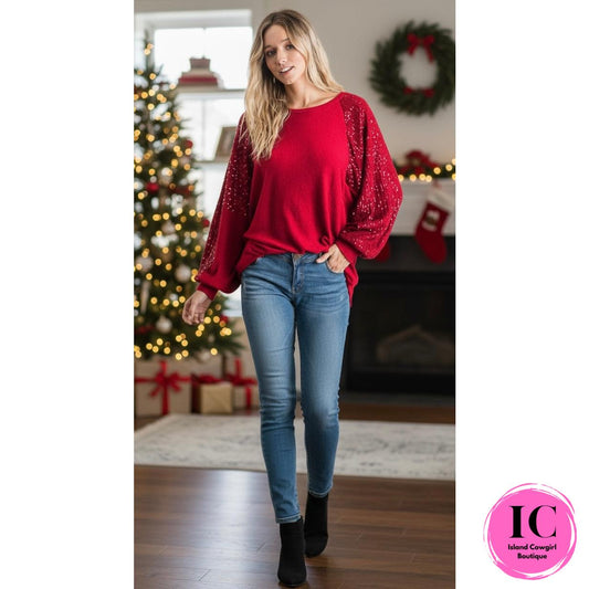 Under The Lights Ruby Sequin Blouse
