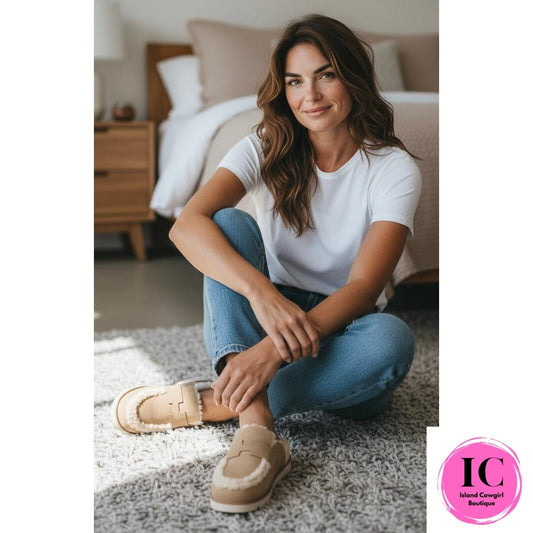 AVALON-SUEDE SHEARLING LOAFER MULE