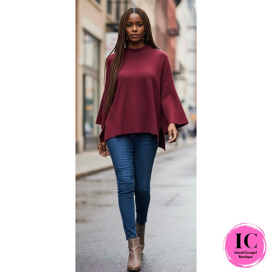 Just A Feeling Cabernet Mock Neck Sweater