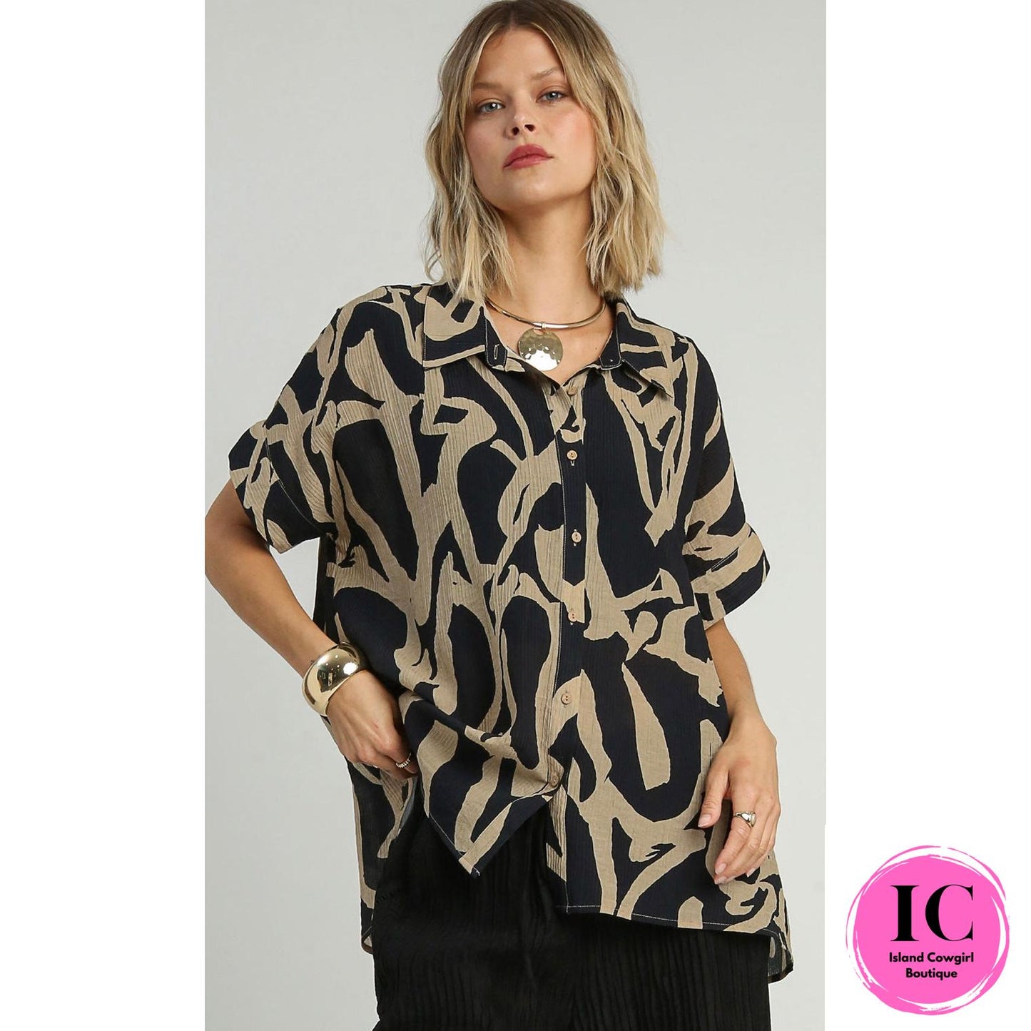 All For Love Black Abstract Blouse