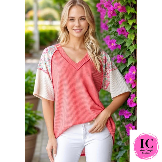 All Day Ease Coral Ribbed Top