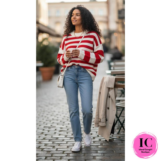 Let You Win Red Striped Sweater