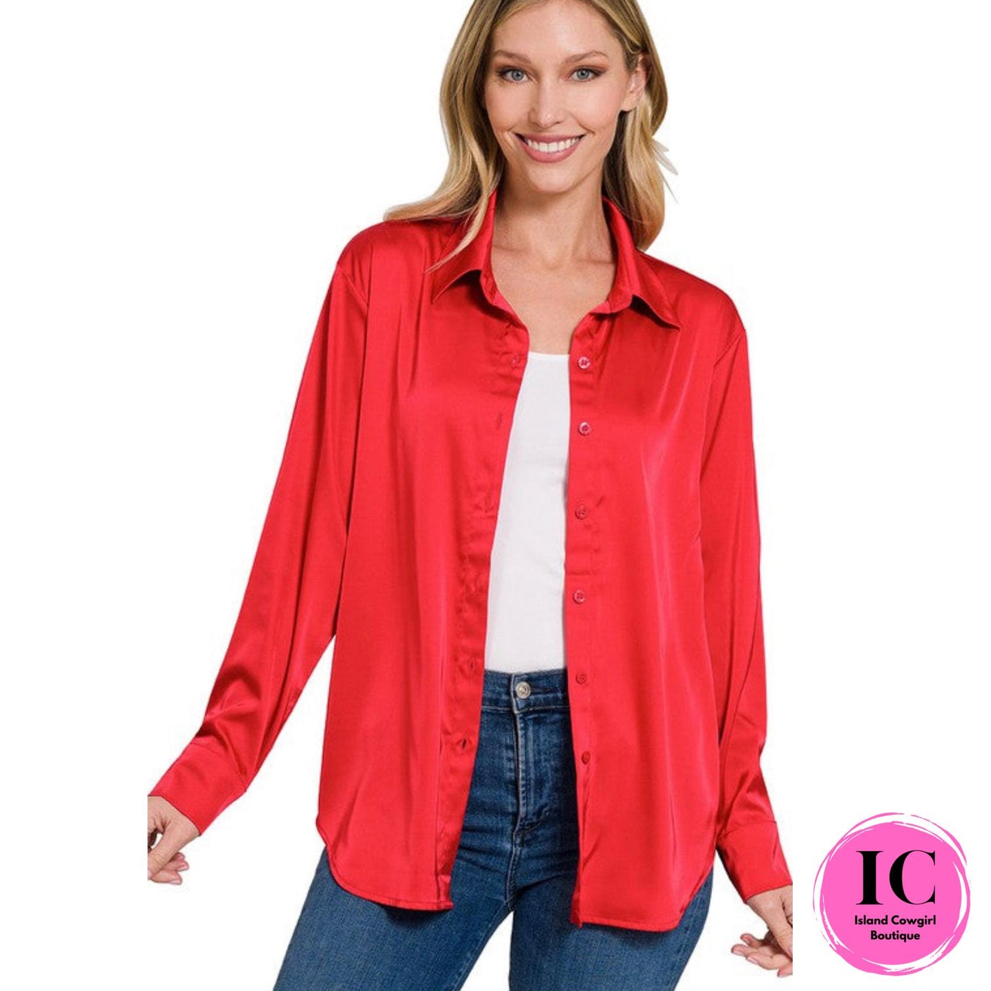 Dream On Red Satin Blouse
