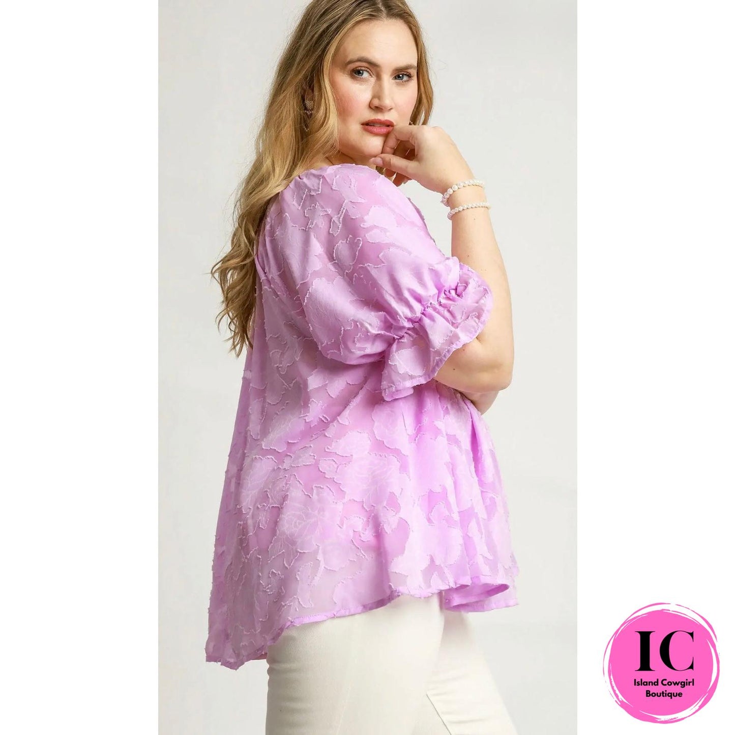 Curvy Girl Memory Lane Lavender Floral Blouse