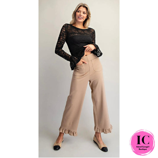 Make Your Day Taupe Ruffled Pants