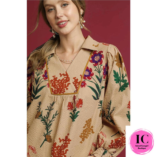 Take Your Turn Tan Textured Blouse