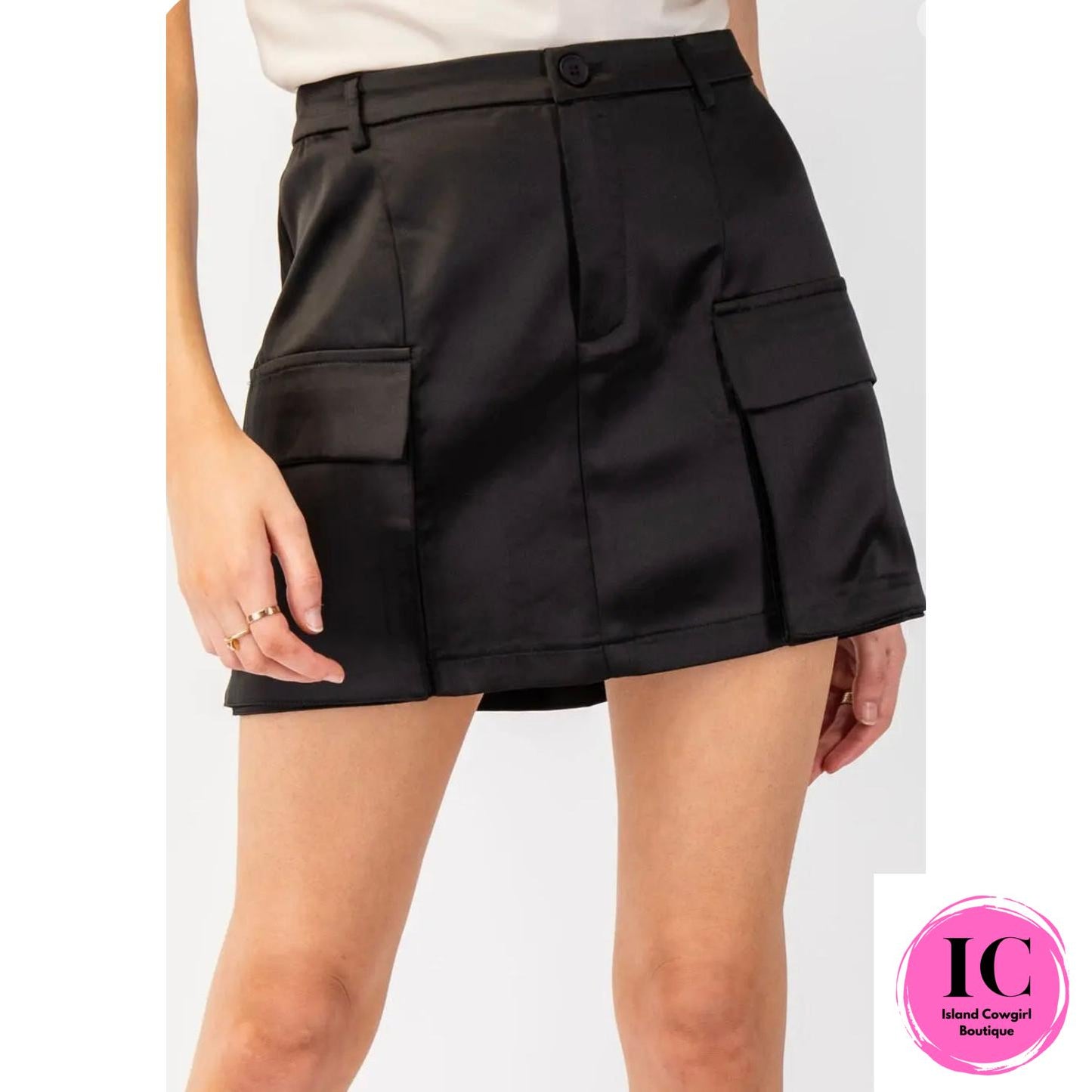A Moment Of Time Black Satin Mini Skirt
