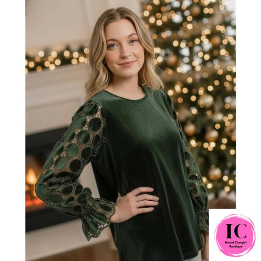 Put Yourself First Emerald Green Velvet Blouse