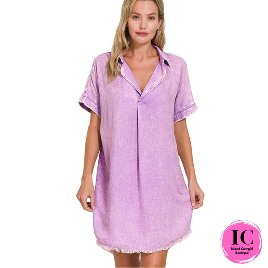 In My Thoughts Lavender Linen Dress