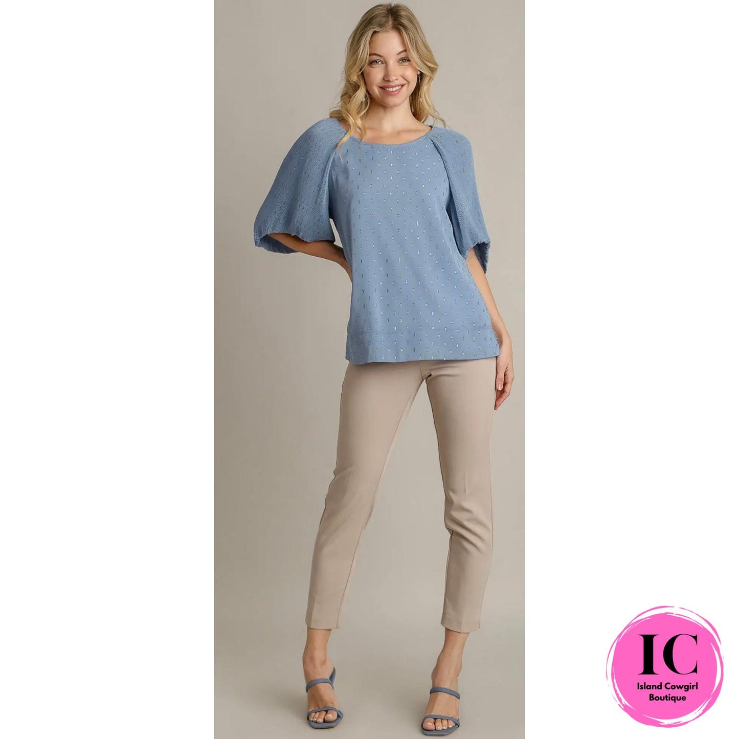 Into The Skies Blue Metallic Blouse