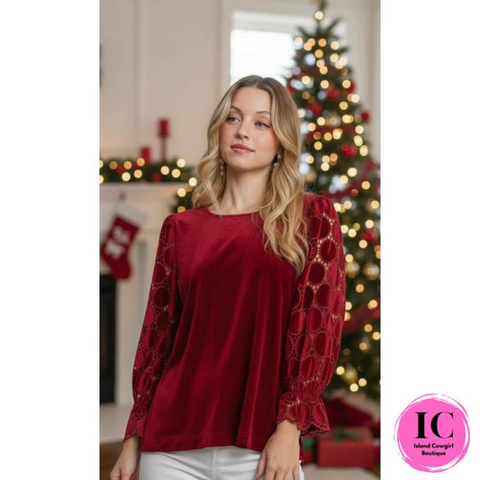 Put Yourself First Wine Velvet Blouse