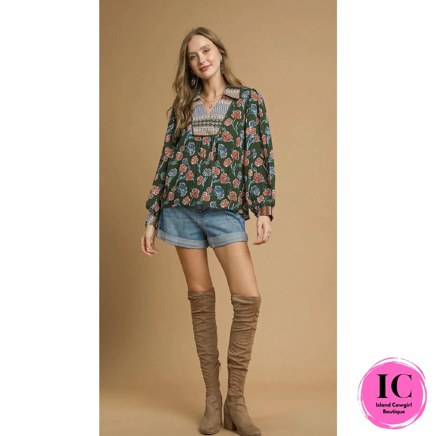 Own The Day Green Floral Blouse