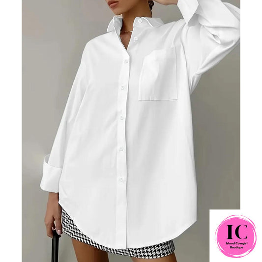 Just For You White Button Down Blouse